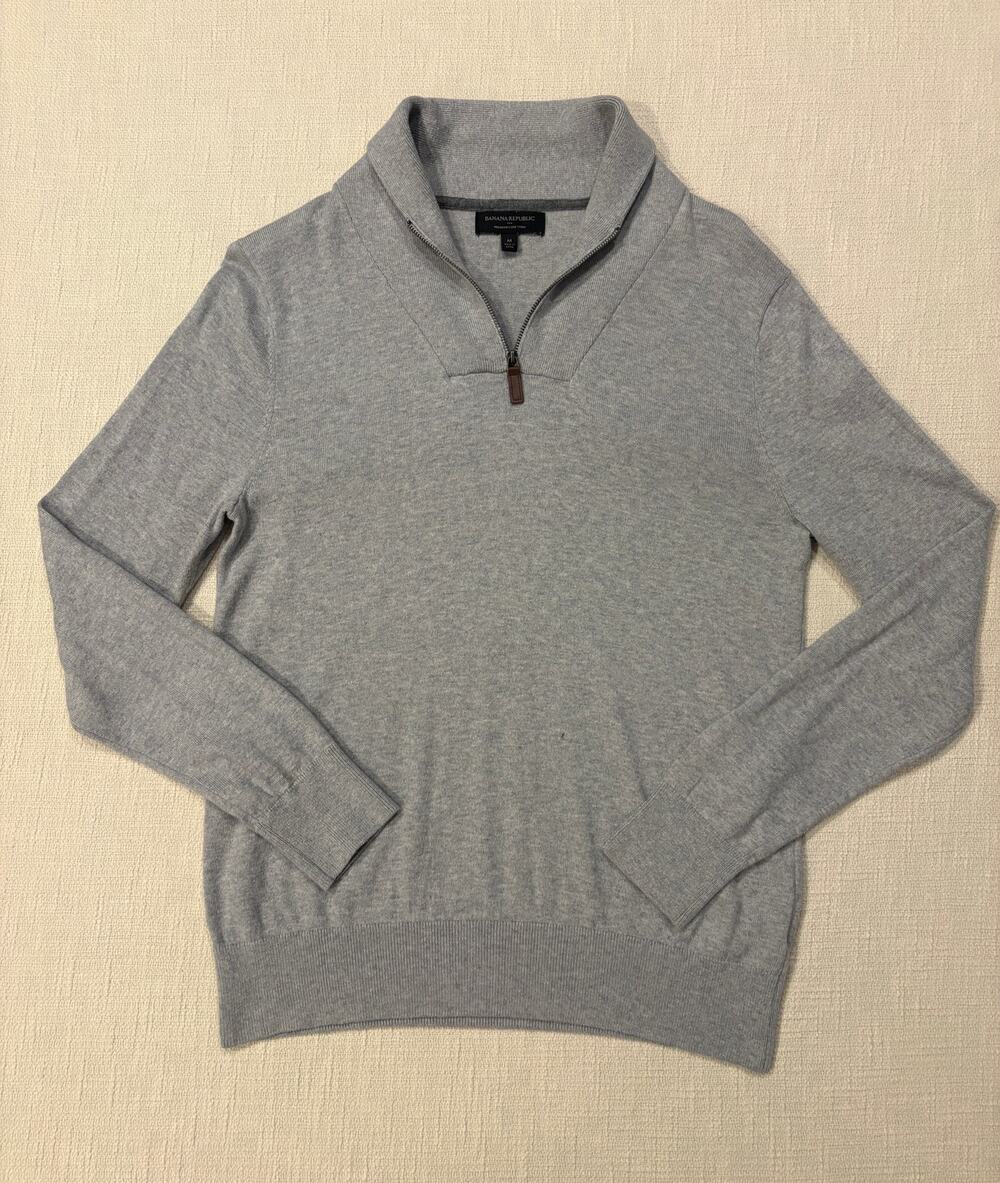 Banana Republic Men's M Premium Luxe Yarn Gray Quarter Zip Sweater Silk Cashmere